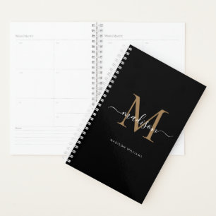 Modernes Schwarzes Gold Monogram Eleganter Skriptn Planer
