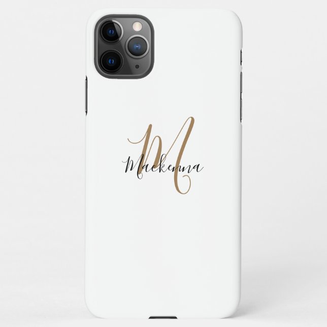 Modernes Schwarzes Gold Monogram Girl Script Name  iPhone Hülle (Rückseite)