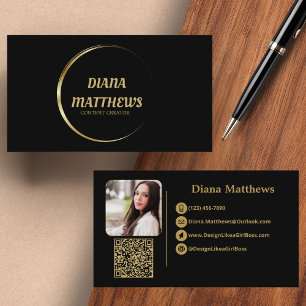 Modernes Schwarzes Gold, QR-Code Berufliches Foto Visitenkarte
