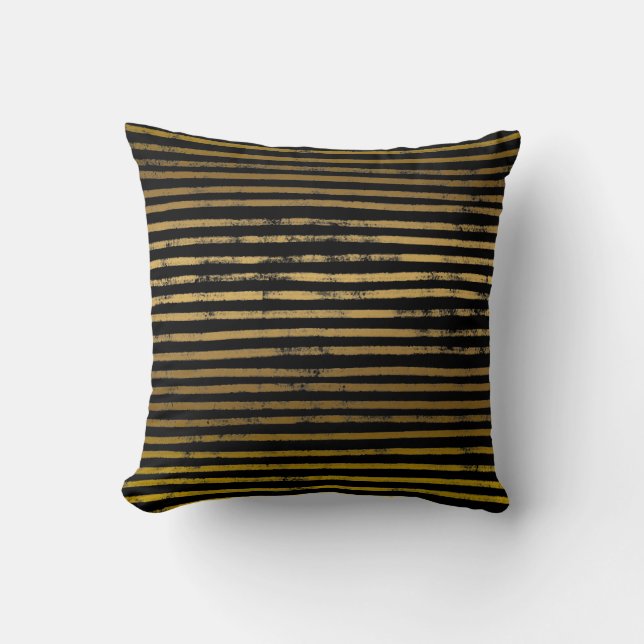Modernes schwarzes Gold Stripes Imitatmetallischen Kissen (Vorderseite)