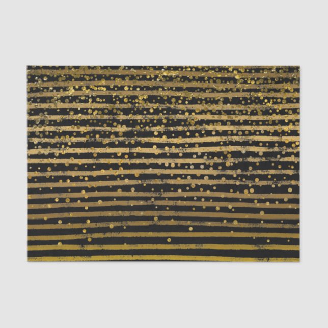 Modernes schwarzes Gold Stripes Seidenpapier (Vorderseite)
