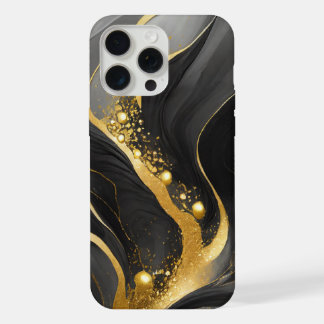 Modernes Schwarzes Grau Gold Elegantes Marmorbad iPhone 15 Pro Max Hülle