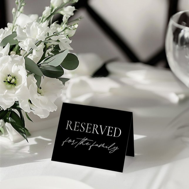 Modernes, schwarzes Hochzeitssymbol Einladung (Modern Black Wedding Reserved Table Tent Sign)