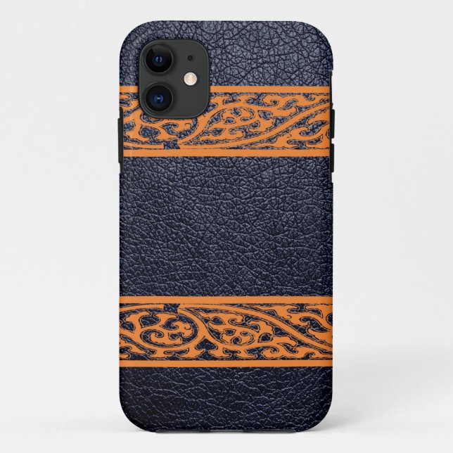 Modernes schwarzes Leder Case-Mate iPhone Hülle (Rückseite)