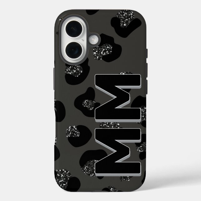 Modernes Schwarzes Leopard Print Dark Shadow Monog Case-Mate iPhone Hülle (Rückseite)
