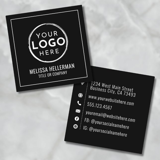 Modernes Schwarzes Logo Beruflich Minimalistisch Quadratische Visitenkarte (Modern Black Logo Professional Minimalist Square Business Card)