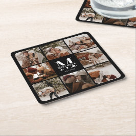 Modernes Schwarzes Monogramm - Erstname und Foto Rechteckiger Pappuntersetzer