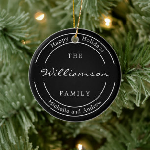 Modernes Schwarzes Monogramm Foto Happy Holiday Keramik Ornament