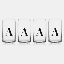 Modernes Schwarzes Monogramm Initial Can Glass Set Dosenglas