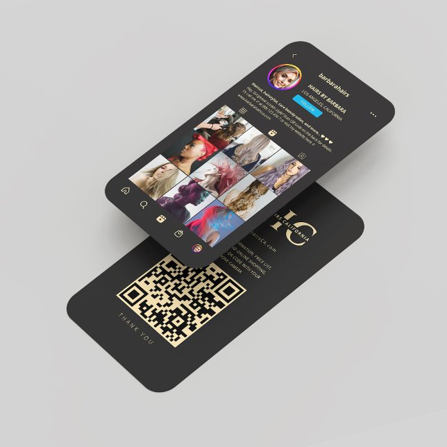 Modernes Schwarzes Monogramm-Instagramm Visitenkarte (Modern Hairstylist Black Gold Monogram Instagram Business Card
)