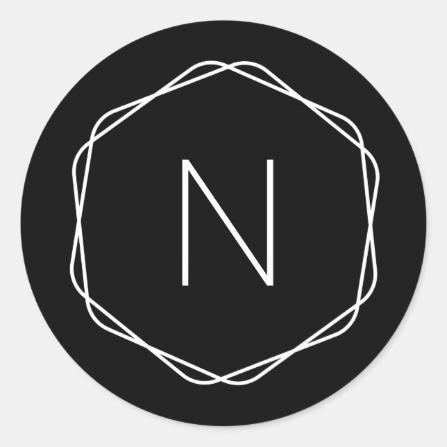 Modernes Schwarzes Monogramm Octagon Round Runder Aufkleber (Vorderseite)