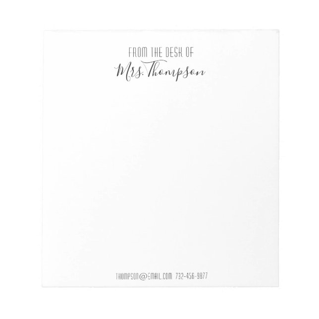 Modernes, schwarzes Namensskript aus dem Schreibti Notizblock (Vorderseite)