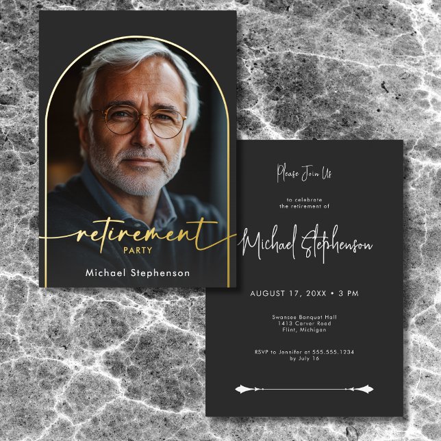 Modernes Schwarzes Pensionsstipendium-Party Folieneinladung (Modern Minimal Black Foil Retirement Party Foil Invitation)