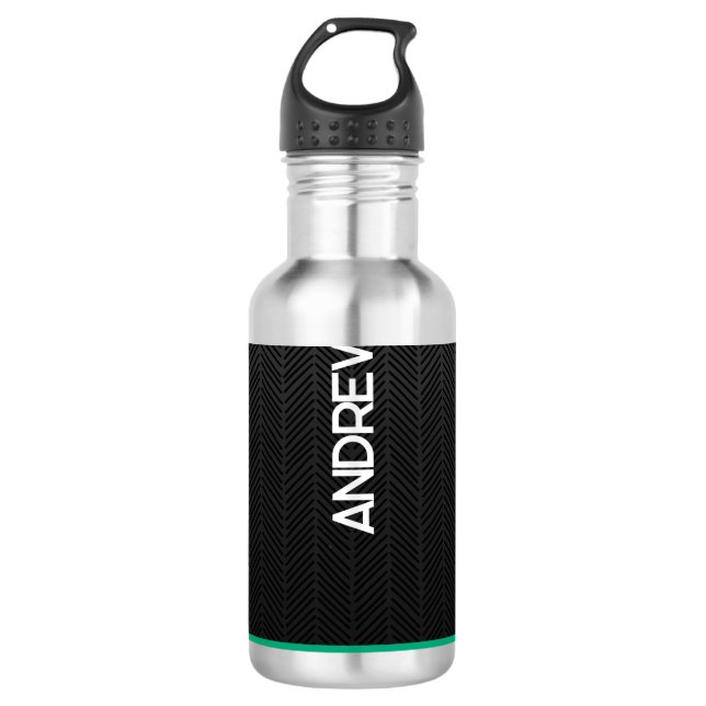Modernes Schwarzes Personalisiert Edelstahlflasche (Vorderseite)
