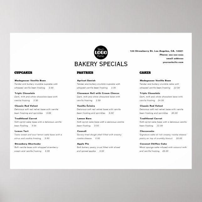 Modernes schwarzes professionelles Restaurant-Logo Poster (Vorne)