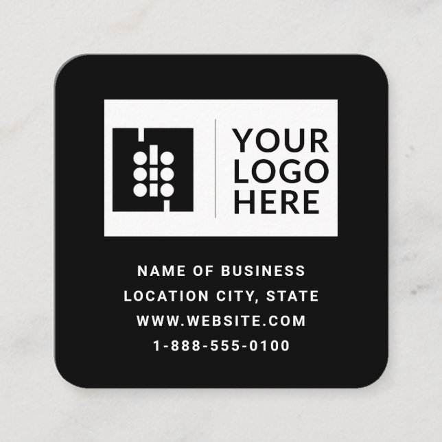 Modernes schwarzes QR-Code-Logo Quadratische Karte (Vorderseite)