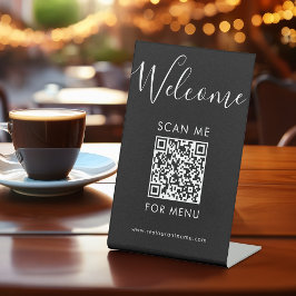 Modernes schwarzes QR-Code-Menü Willkommen Scanne  Sockelschild