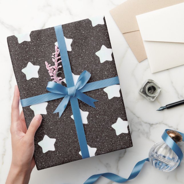 Modernes schwarzes Retrosternmuster Mitte des Jahr Geschenkpapier (Schenken)