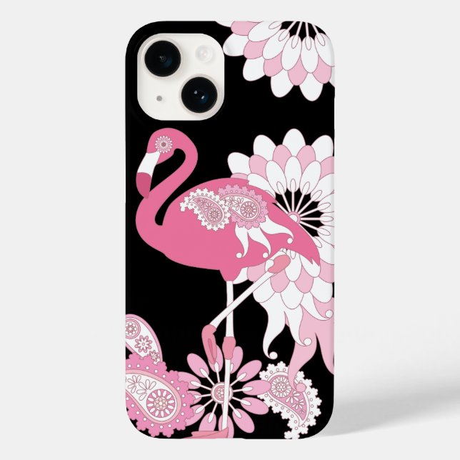 Modernes Schwarzes Rosa Flamingo Case-Mate iPhone Hülle (Rückseite)