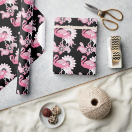 Modernes Schwarzes Rosa Flamingo Geschenkpapier