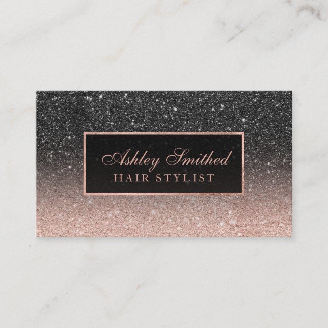 Modernes schwarzes RosengoldGlitter Chic ombre Visitenkarte (Vorderseite)