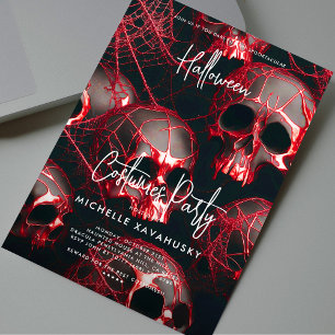 Modernes Schwarzes Rotes Skull Gotisches Halloween Einladung