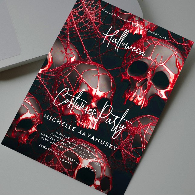 Modernes Schwarzes Rotes Skull Gotisches Halloween Einladung (Modern Black Red Skull Gothic Halloween Party Invitation
)