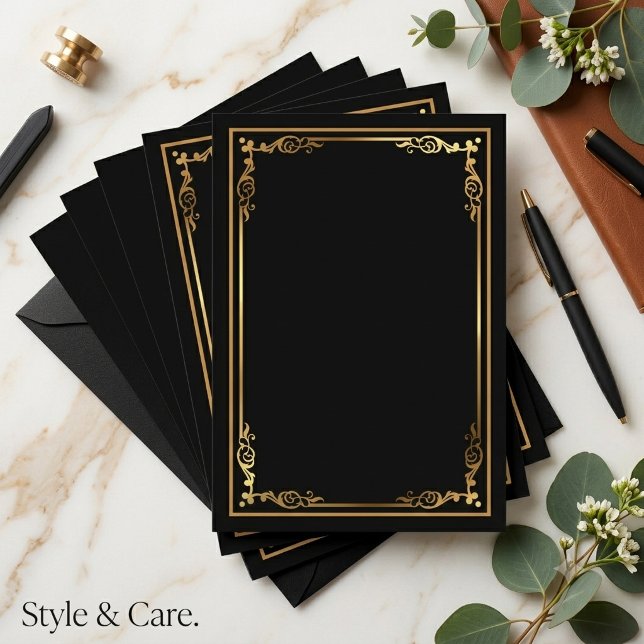 Modernes schwarzes Schwarz - Einladung mit schlank (Modern Blank Black Invite with Sleek Framed Border)