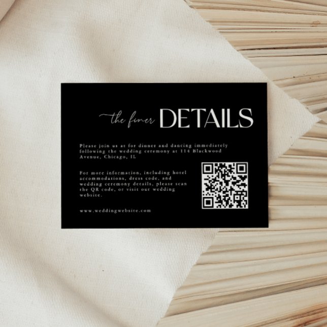 Modernes Schwarzes Script QR Code Hochzeit Begleitkarte (Von Creator hochgeladen)
