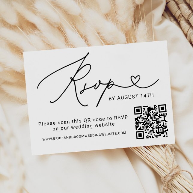 Modernes Schwarzes Script QR Code Hochzeit RSVP Karte (Von Creator hochgeladen)