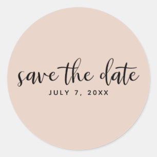 Modernes Schwarzes Skript Save the Date Beige Blus Runder Aufkleber