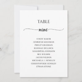 Modernes Schwarzes Skript Tischnummer 9 Sitzplan