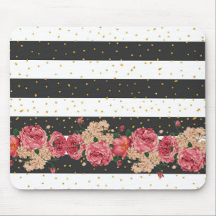 Modernes Schwarzes stripes den Blumen Mousepad