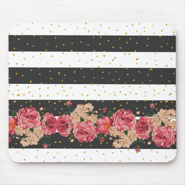 Modernes Schwarzes stripes den Blumen Mousepad (Vorne)