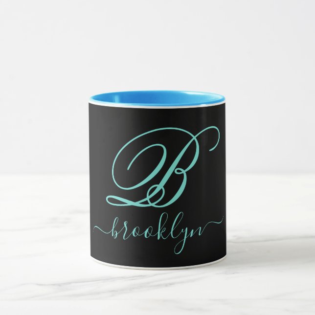 Modernes Schwarzes Türkis handschriftlich Mit Mono Tasse (Zentrum)