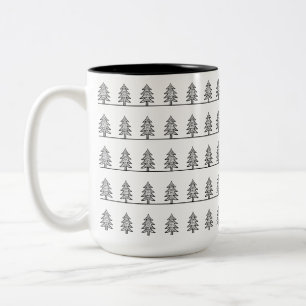 Modernes Schwarzes u. White Pine-Baum-Waldfeiertag Zweifarbige Tasse