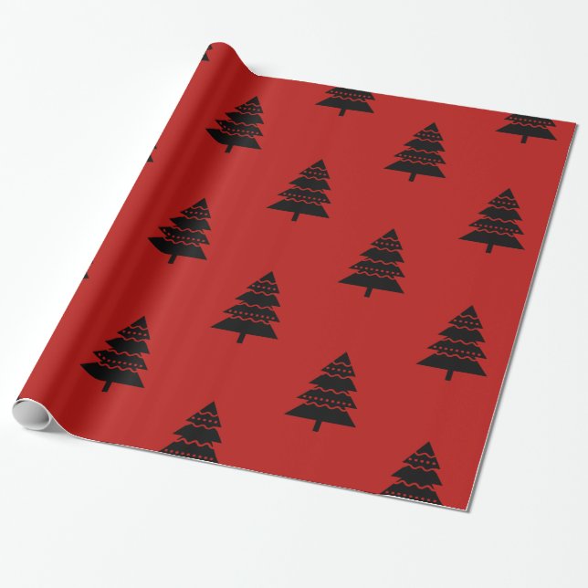 Modernes schwarzes und rotes Weihnachtsbaum-Muster Geschenkpapier (Ungerollt)