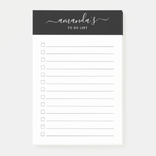 Modernes, schwarzes und weißes Skript Post-it Klebezettel