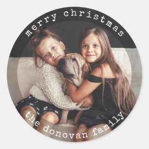 Modernes Schwarzweiss-Feiertags-Foto der Runder Aufkleber