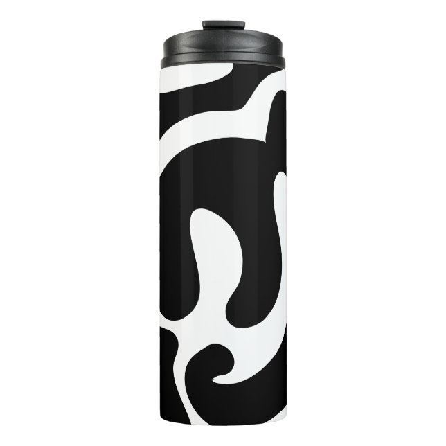 Modernes Schwarzweiß-Freeform-Muster Thermosbecher (Vorderseite)