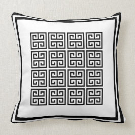Modernes Schwarzweiß-Geometrisches griechisches Sc Kissen