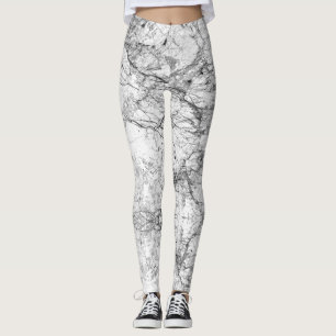 Modernes Schwarzweiss-Imitat-Marmormuster Leggings