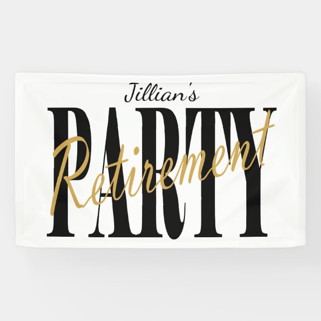 Modernes, Schwarzweiss-Ruhestands-Party Banner (Horizontal)