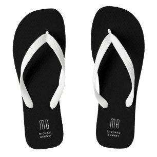 Modernes Schwarzweiß-Weiß-Monogramm Flip Flops