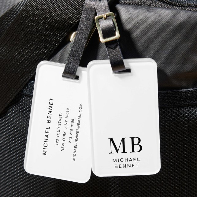 Modernes Schwarzweiß-Weiß-Monogramm Gepäckanhänger (Modern Black And White Monogram Luggage Tag)