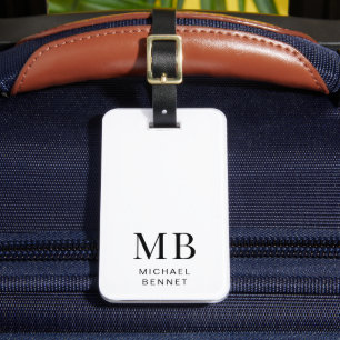 Modernes Schwarzweiß-Weiß-Monogramm Gepäckanhänger