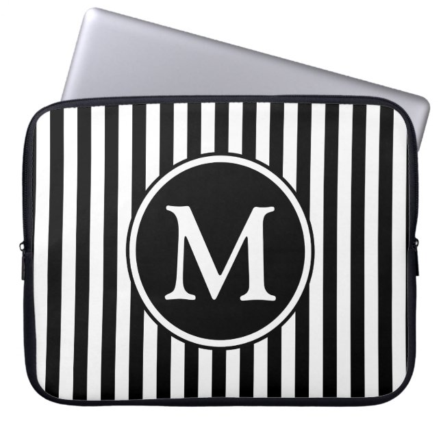 Modernes Schwarzweiß-Weiß-Monogramm Laptopschutzhülle (Vorderseite)