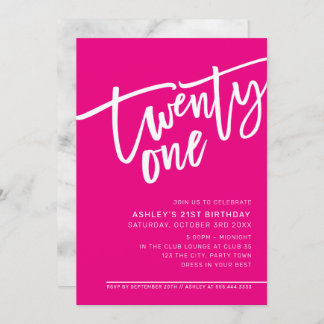 MODERNES SCRIPT 21. Geburtstag Party heiß rosa wei Einladung