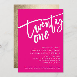 MODERNES SCRIPT 21. Geburtstag Party rosa Weiß Einladung