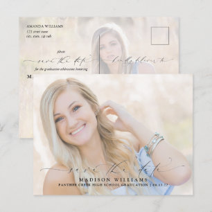 Modernes Script 2 Foto Abschluss Save the Date Ankündigungspostkarte